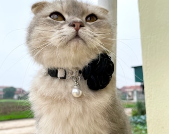 Wedding Cat Collar, Wedding dog collar, Luxury wedding outfit cat, Black Flower Cat Collar, Removable flower collar, Gift for cat lover