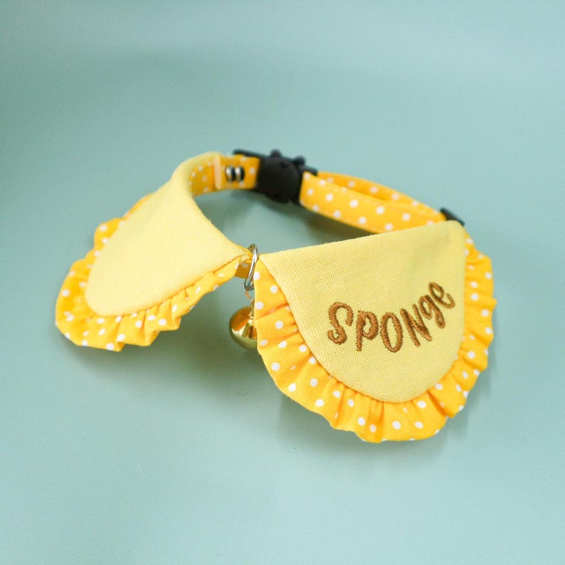 Cute Yellow Polka Dot Cat Shirt Collar | Customizable Embroidered Shirt Cat Collar | Stylish Safety Collar with Bell | Gift for Cat Lovers image 2