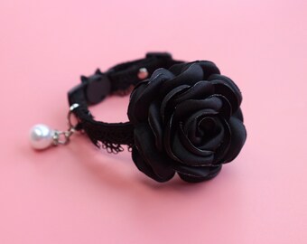 Wedding Cat Collar, Wedding dog collar, Luxury wedding outfit cat, Black Flower Cat Collar, Removable flower collar, Gift for cat lover