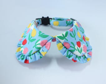Tulips Shirt Style Cat Collar, Tiny flowers cat collar, Personalization with Name Embroidered , Cat gifts, Gift for cat lovers
