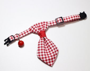 Cat Neck tie, Neck tie cat collar, Neck tie dog, Red checked cat collar, Red cat neck tie, Unique cat collar, Cat gifts, Gift for cat lovers