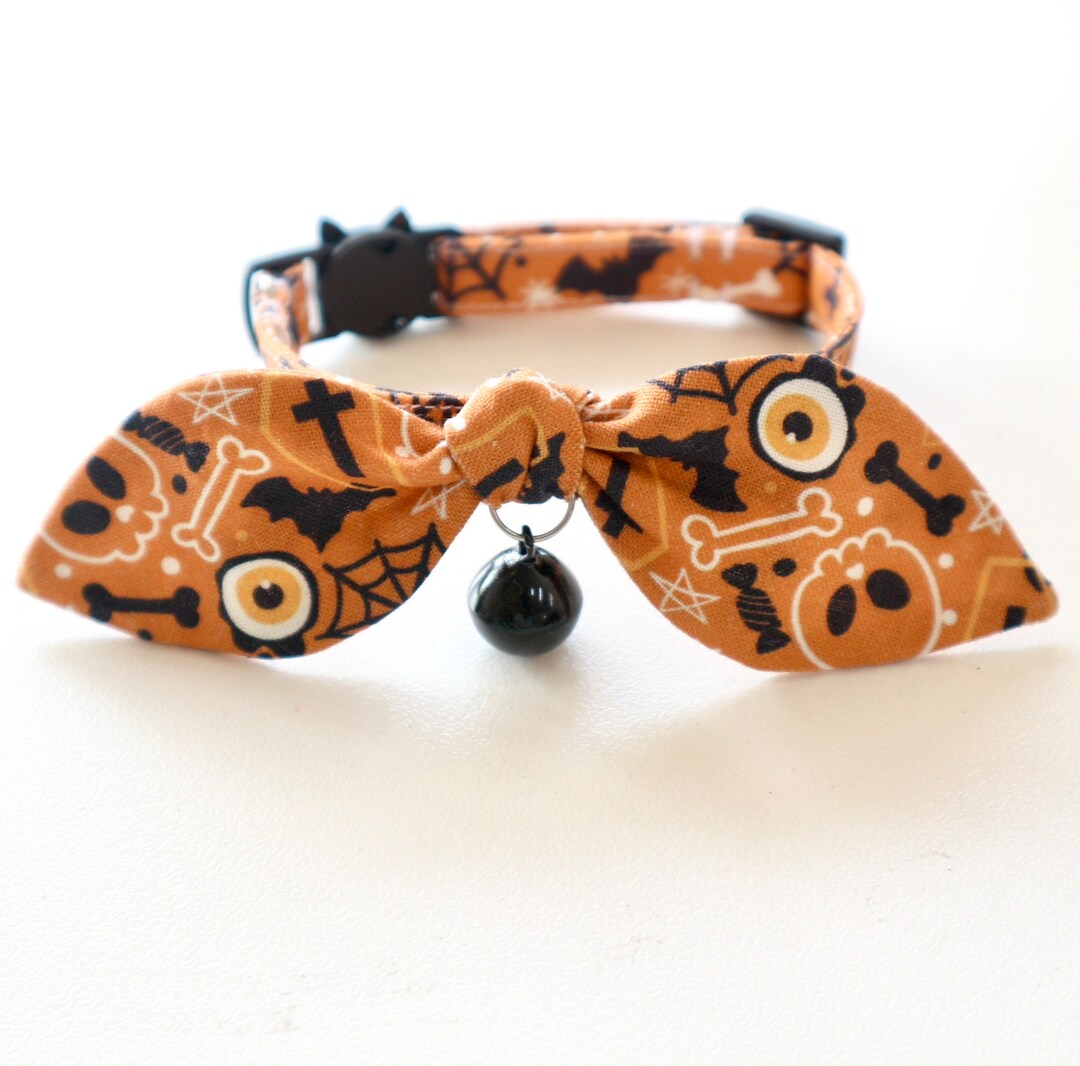 Halloween Cat Collar, Bunny Ear Bow Cat Collar, Cat Neck Tie, Spooky Season Cat Collar, Autum