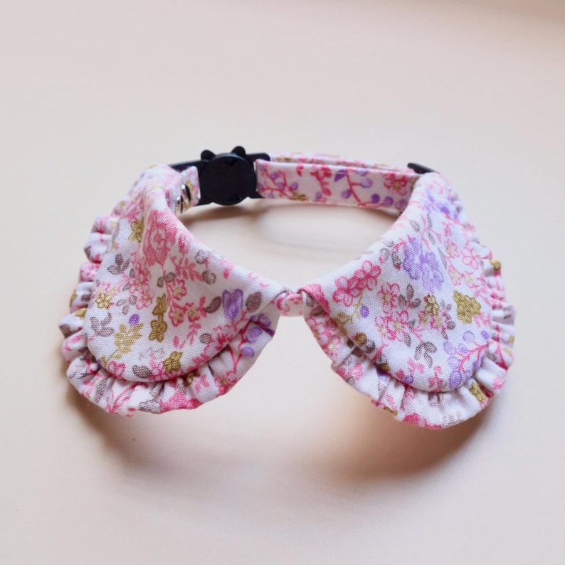 Personalized Tiny Flower Cat Collar, Embroidered Name Collar, Pink Cat Collar, Unique Personalized Cat Gift, Cute Pet Collar, Gift for Cat image 2