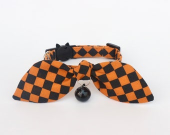 Unique Spooky Season Cat Collar, Bunny Ear collar, cat bow tie, Halloween Styled collar, Unique cat collar, Cat gifts, Gift for cat lovers