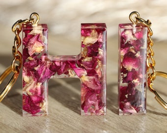 Personalisierter Schlüsselanhänger "Rose" mit echten Blüten I Schlüsselanhänger Resin I Geschenkidee I Trockenblumen I Geschenk