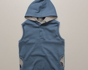 Organic sweater vest kids denim blue jacquard