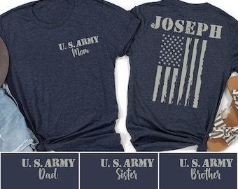 Proud Army Family Shirts with Dog Tags, Custom Army Mom Dad Sister Brother Tees, Military Support Outfit, Basic Training Gift for Family
