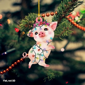 Hartje kerstverlichting hangend ornament, grappig varken ornament, boerderijdier ornament cadeau, kerstornament, varken kerstversieringen