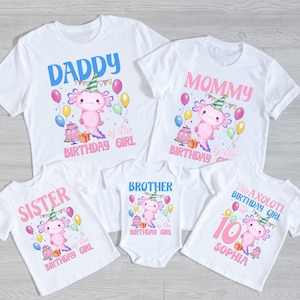 Axolotl verjaardag aangepaste familie bijpassende shirt, schattig Axolotl verjaardag meisje T-shirt, familie verjaardag outfit, bijpassende partij shirts, cadeau idee verjaardag