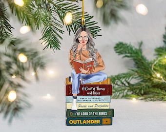 Girl Reading Book - Custom Book Titles, Personalized Acrylic Ornament Christmas Gift For Teacher P242863