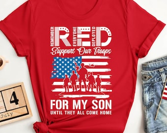 Camiseta roja "Recuerden a todos los desplegados", camiseta de apoyo militar, camiseta patriótica "Viernes Rojo", regalo para mamá del ejército, camiseta "Apoyen a nuestras tropas", orgullo de EE. UU.