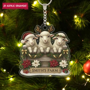 Personalisierte Schaf Farm Weihnachtsbaum Dekoration, rustikale Tier Weihnachtsbaum Dekoration, individuelle Familien Ornament 2025, Weihnachtsgeschenk für Bauer
