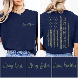 Camiseta para mamá del ejército, camiseta para familia militar orgullosa, camiseta personalizada de apoyo al ejército, ropa familiar del ejército, regalo para mamá de soldado, camiseta patriótica para mamá del ejército