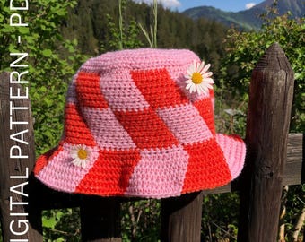 Patrón de gorro de crochet con diseño de cuadros: Motivo cuadrado (Patrón PDF)