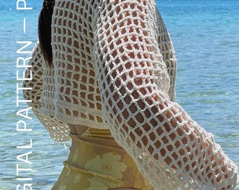Crochet Mesh Top Pattern – Lightweight Shrug, Beach Cover-Up (PDF)