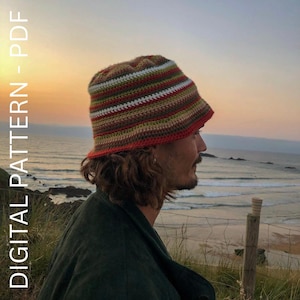 Crochet Striped Bucket Hat Pattern – Unisex Boho Sun Hat (PDF)