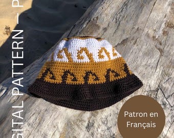 Crochet Wave Hat Pattern: 3-Color Ripple Design (PDF Download, French Terms)