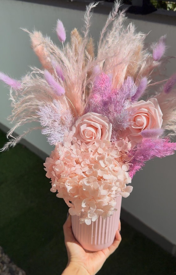 Lavendar and Pink dried flowers in Vase