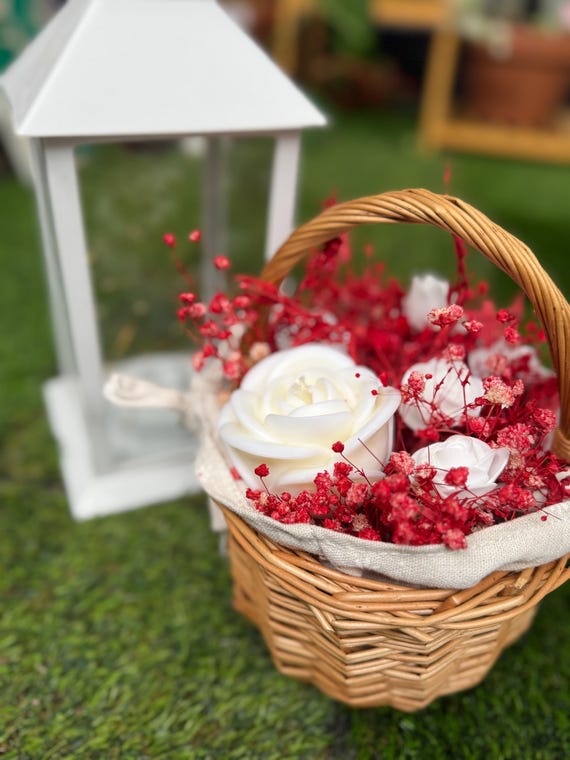 Red baby breath basket with scented candle