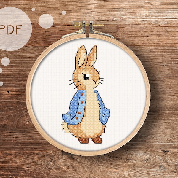 Rabbit in Jacket - Tiny PDF Easter Cross Stitch pattern, DIY gift, beginner easy pattern, Instant download