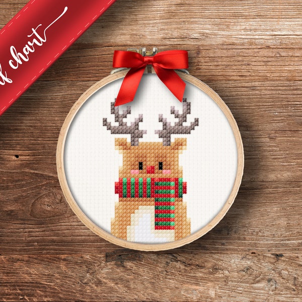 Deer - PDF Cross Stitch pattern, DIY Christmas ornament, gift, beginner easy pattern, Instant download