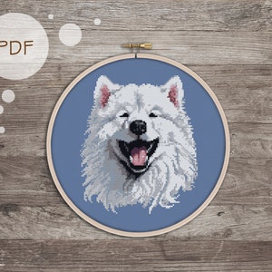 Samoyed Portrait - PDF Cross Stitch pattern, DIY gift, Puppy, Instant download