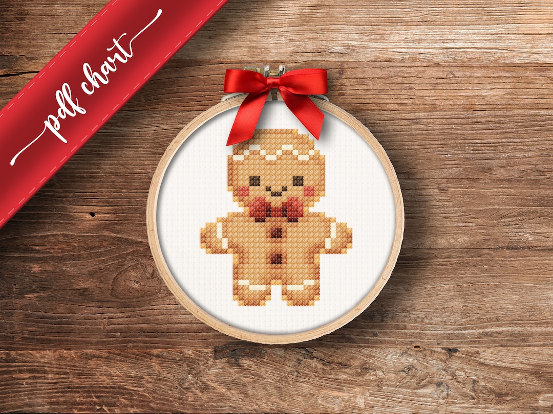 Gingerbread PDF Cross Stitch Pattern, DIY Christmas Ornament, Gift