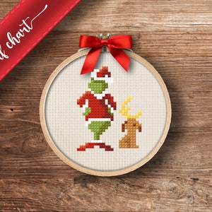 Grinch - PDF Cross Stitch pattern, DIY Christmas ornament, gift, beginner easy pattern, Instant download