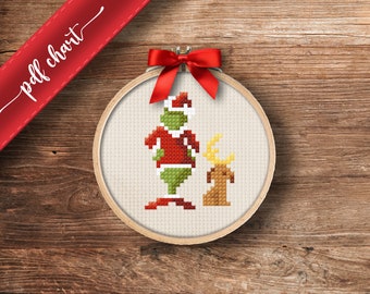 Grinch - PDF Cross Stitch pattern, DIY Christmas ornament, gift, beginner easy pattern, Instant download