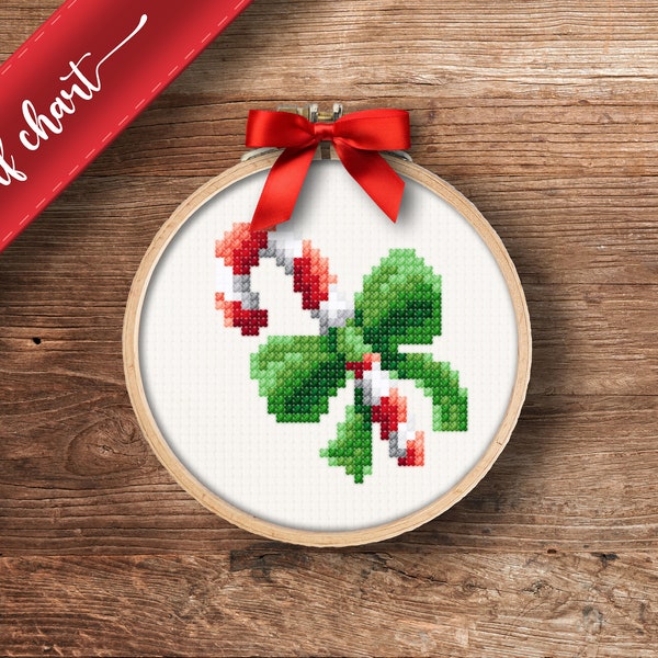 Candy Cane - PDF Cross Stitch pattern, DIY Christmas ornament, gift, beginner easy pattern, Instant download