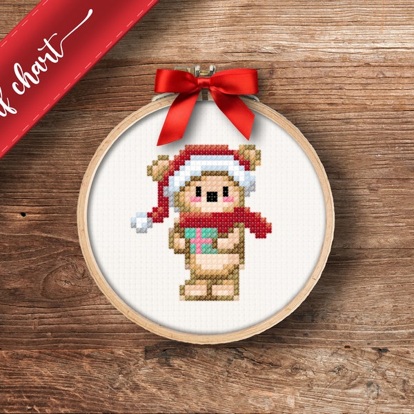 Teddy Bear - PDF Cross Stitch pattern, DIY Christmas ornament, gift, beginner easy pattern, Instant download