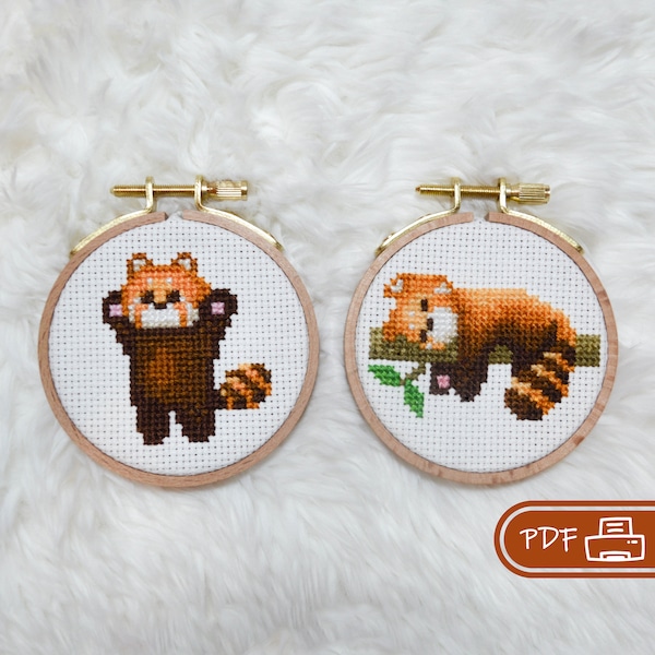 Red Panda - PDF Cross Stitch pattern, DIY gift, beginner easy pattern, Instant download