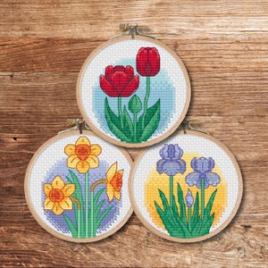 Spring Flowers - PDF Cross Stitch pattern, DIY gift, beginner easy pattern, Instant download