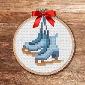 Ice Skates - PDF Cross Stitch pattern, DIY Christmas ornament, gift, beginner easy pattern, Instant download
