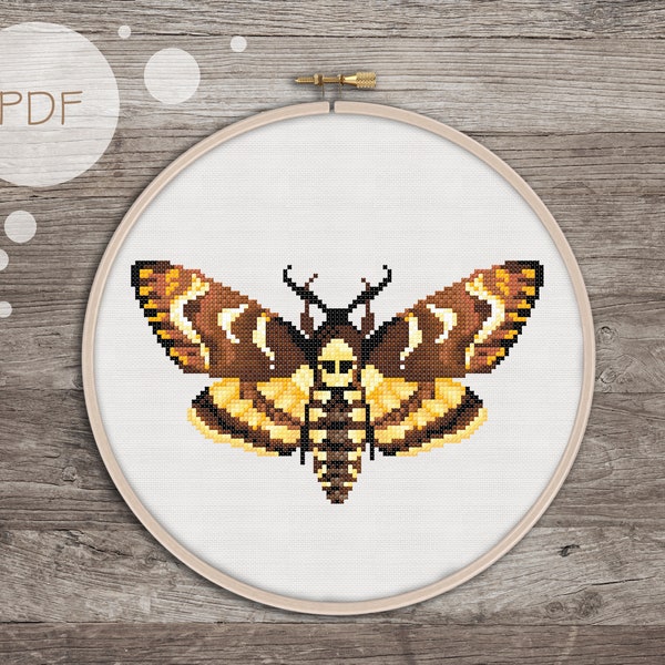 Death's Head Hawk Moth- PDF Cross Stitch Pattern, DIY gift, Modern Cross Stitch, Instant download