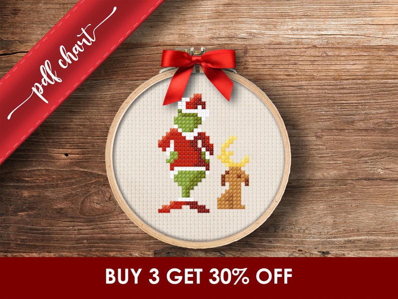 Grinch PDF Cross Stitch Pattern DIY Christmas Ornament Etsy