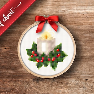 Candle - PDF Cross Stitch pattern, DIY Christmas ornament, gift, beginner easy pattern, Instant download