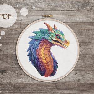 Chromatic Dragon - PDF Cross Stitch pattern, DIY gift, Instant download