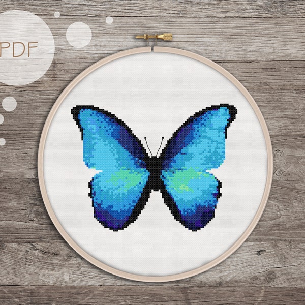 Blue Morpho Butterfly - PDF Cross Stitch pattern, DIY gift, beginner pattern, Instant download