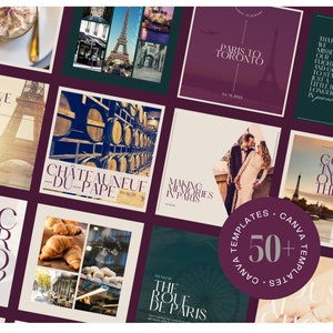 Travel Social Media Templates, Canva Templates, Bonus Printable Travel Album, Instagram Posts, Stories, Pinterest Pins, Wedding Template