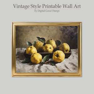 Vintage Quinces Fruit Oil Painting Print - Retro Still Life Art - Instant Digital Download