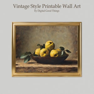 Digital Download - Quince Fruit Oil Painting Print - Vintage Inspired Still Life Art