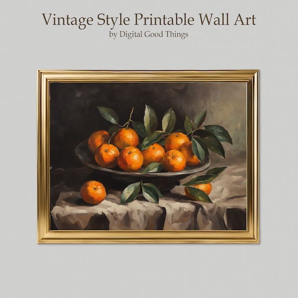 Retro Inspired Clementines Fruit Oil Painting - Vintage Style Still Life - Digital Download