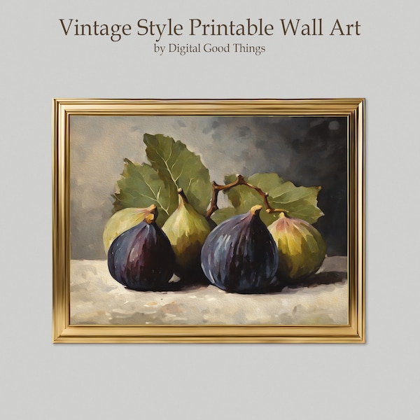 Moody Figs Fruit Oil Painting Print - Vintage style still life for a Rustic Cottage Decor