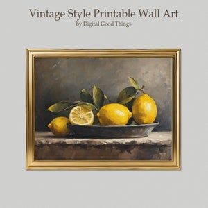 Vintage Stil Zitrone Obst Ölgemälde Druck - Retro Stillleben Kunst - Sofortiger digitaler Download