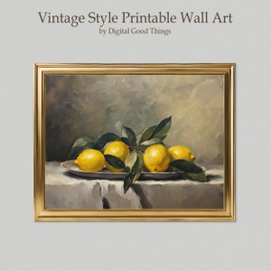 Vintage Zitronen Obst Ölgemälde Druck - Retro Stillleben Kunst - Sofortiger digitaler Download