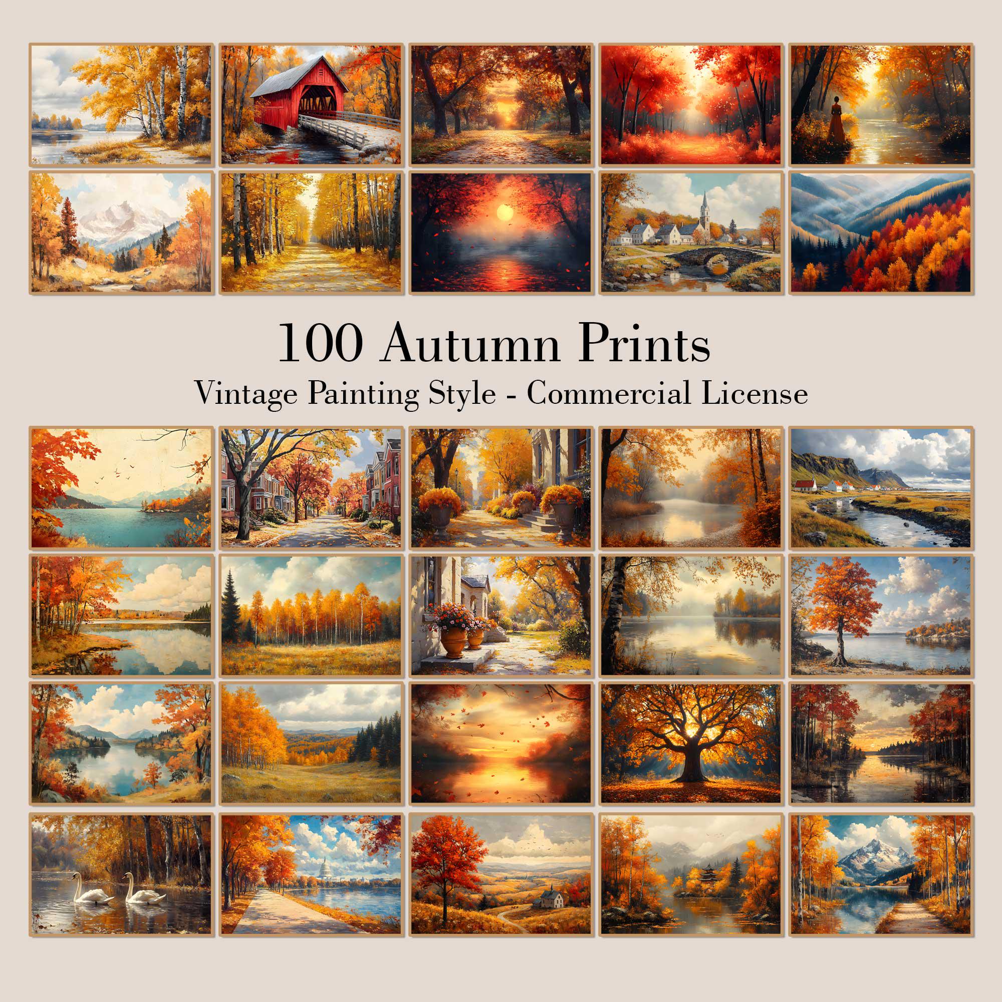Autumn Gallery Wall Art Set of 100 - Moody Gallery Wall Prints- Vintage ...
