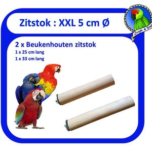 Set van 2 Papegaai Zitstokken – 25 cm & 33 cm – 5 cm dik – Beukenhout – Met Ringen en Vleugelmoer – Natuurlijk Vogelzitstok / Parrot Perch