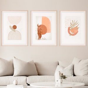 Terracotta Set of 3 Printable, Mid Century Modern Wall Poster, Downloadable Neutral Art, Abstract Boho Painting, Neutral Wall Art, Boho Art