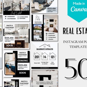 Instagram Templates For Realtors | Real Estate Instagram Templates | Real Estate Social Media Templates | Realtor Marketing | Black IG Style